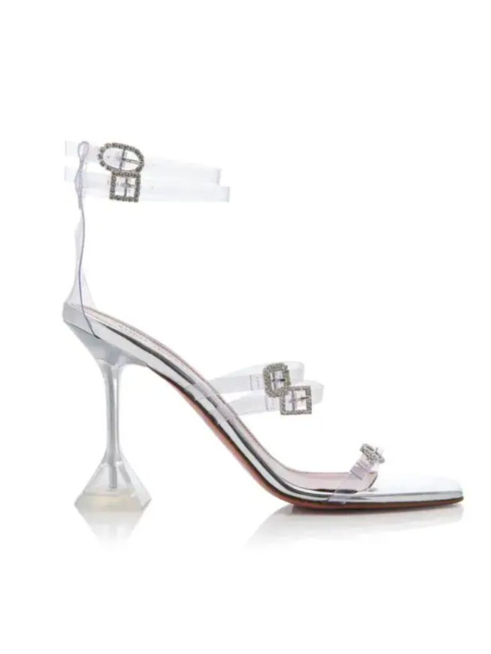 Amina Muaddi Made in Italy Robyn Transparent PVC Buckle-Embellished Sandals - Picture 1 of 15